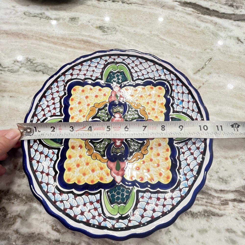Handpainted Handmade Talavera Art Pottery Wall Plate 10.5" Floral Signed - Picture 6 of 6